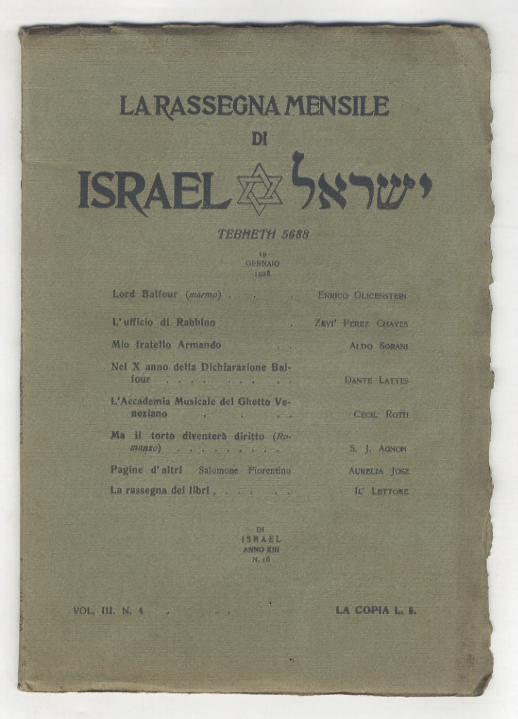 RASSEGNA (LA) mensile di Israel. Vol. III., N. 4. Tebheth …