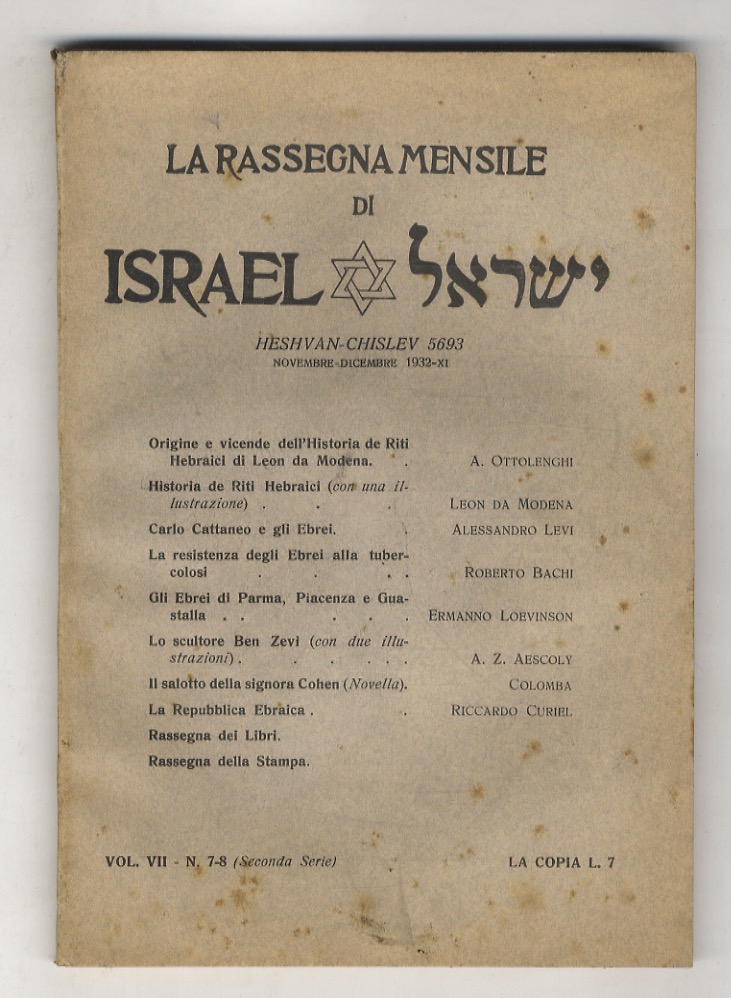 RASSEGNA (LA) mensile di Israel. Vol. VII., N. 7-8. Heshvan-Chislev …