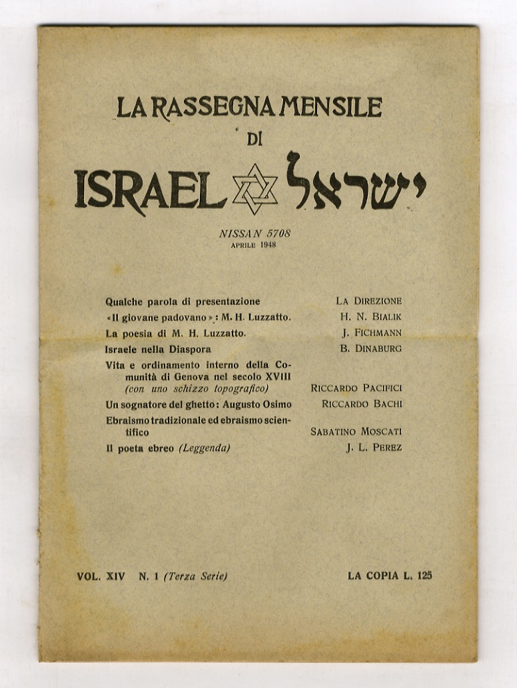RASSEGNA (LA) mensile di Israel. Vol. XIV. Dal n. 1 …