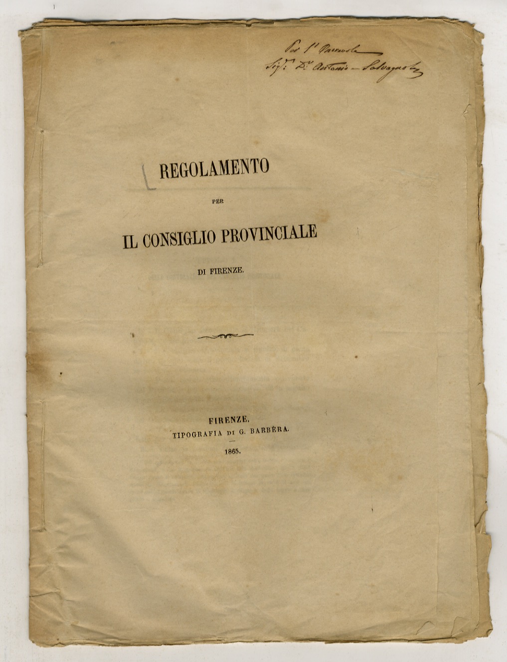REGOLAMENTO per il Consiglio Provinciale di Firenze.