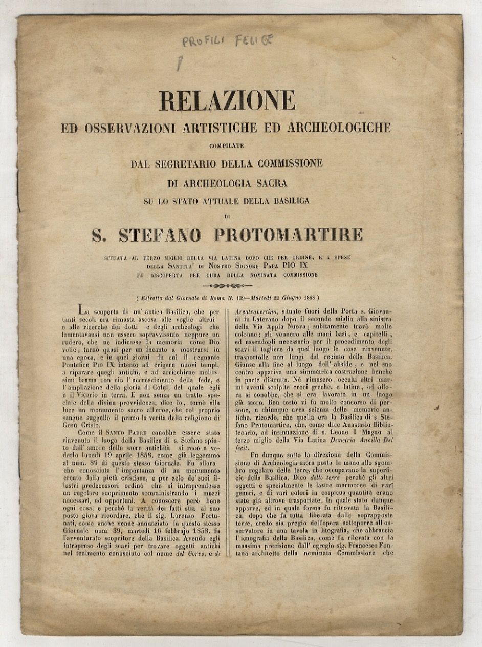 Relazione ed osservazioni artistiche ed archeologiche compilate dal segretario della …