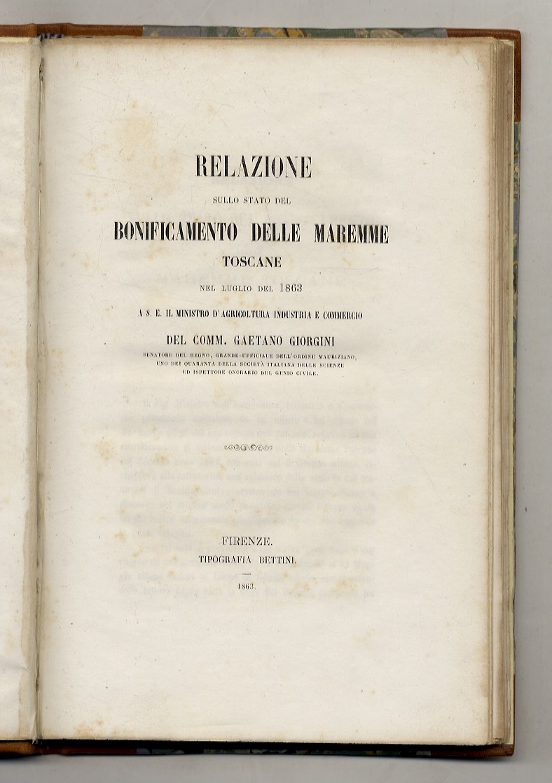 Relazione sullo stato del bonificamento delle Maremme toscane nel luglio …