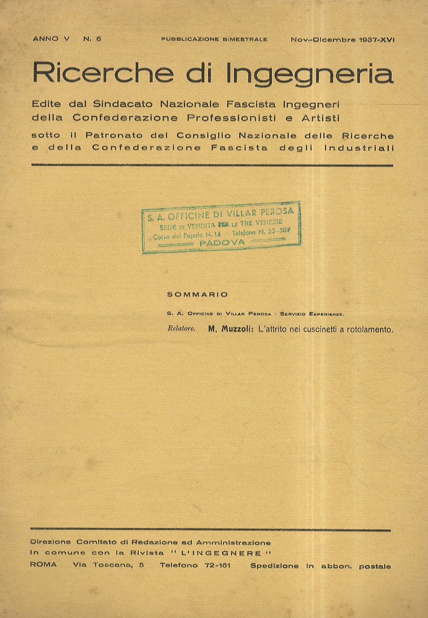 RICERCHE di ingegneria. Edite dal Sindacato Nazionale Fascista Ingegneri della …
