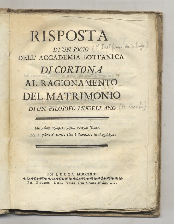 Risposta di un socio dell'Accademia Bottanica [sic] di Cortona al …