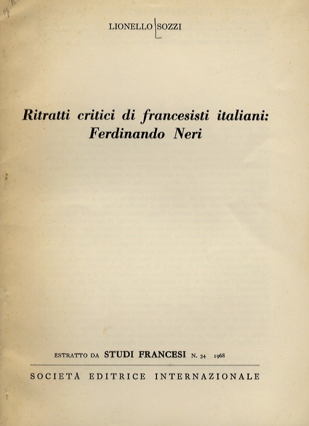 Ritratti critici di francesisti italiani: Ferdinando Neri.