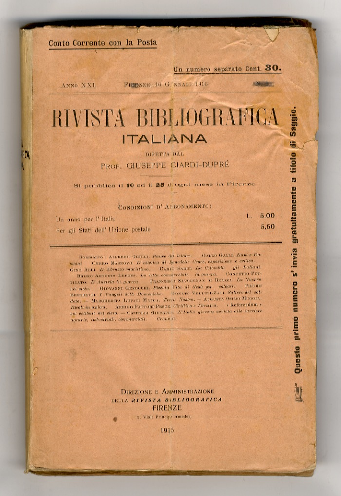 Rivista Bibliografica Italiana diretta dal Prof. G. Ciardi-Dupré. (Bimestrale). Anno …