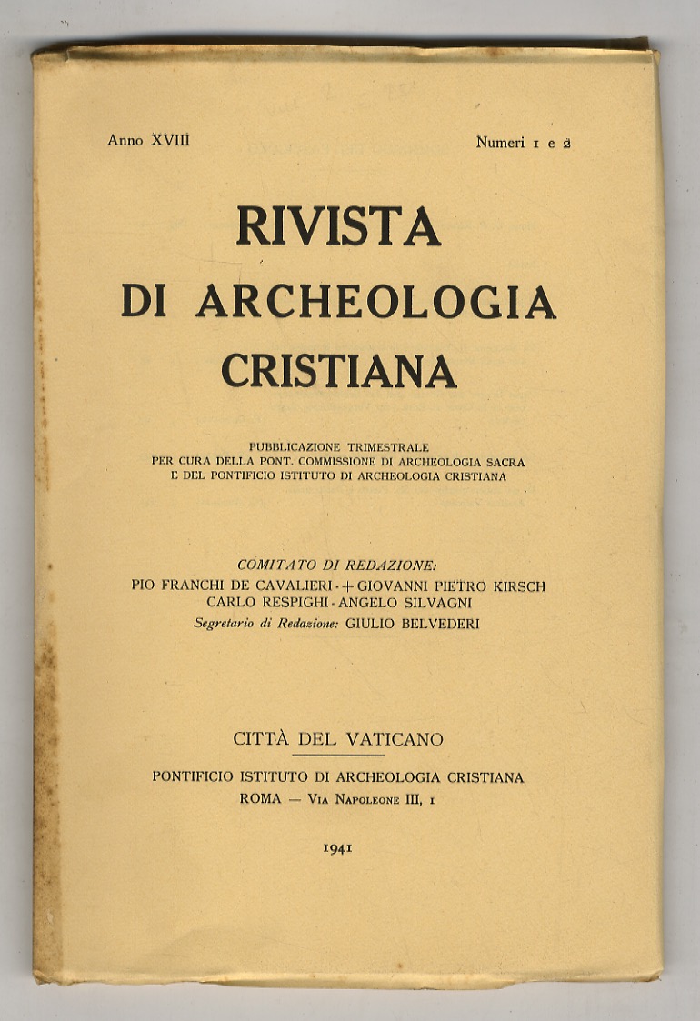 RIVISTA di archeologia cristiana. Pubblicazione trimestrale per cura della Pont. …