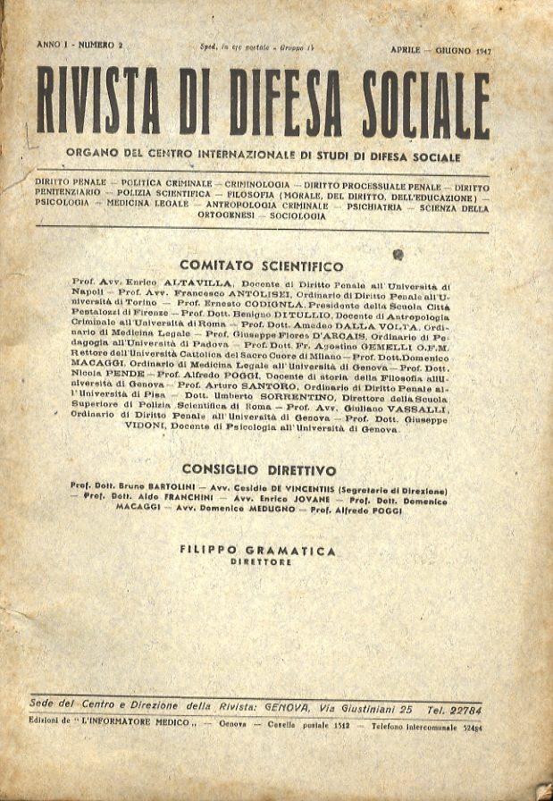 RIVISTA di difesa sociale. Organo del Centro Internazionale di Studi …