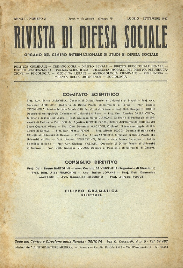 RIVISTA di difesa sociale. Organo del Centro Internazionale di Studi …