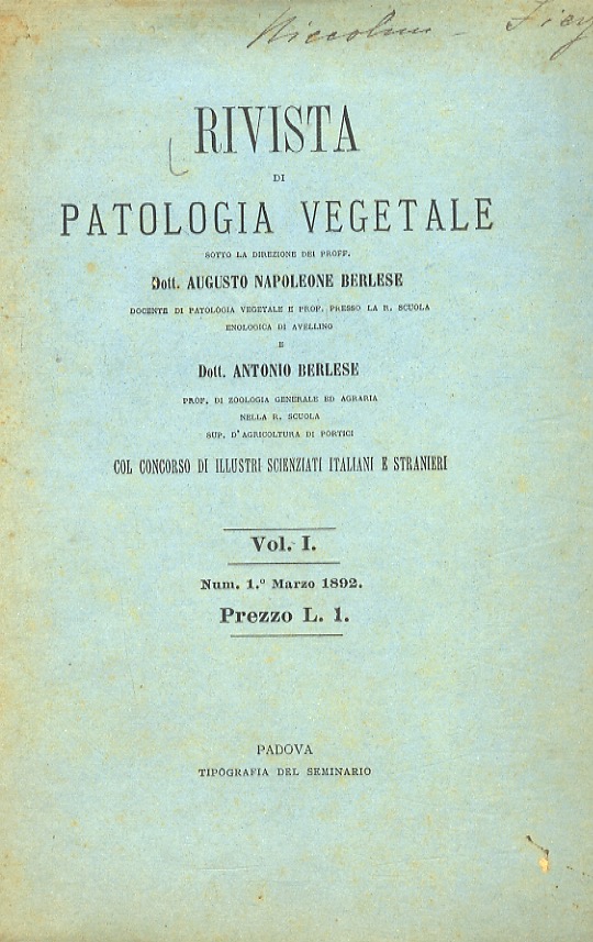 RIVISTA di patologia vegetale, sotto la direzione dei proff. Dott. …
