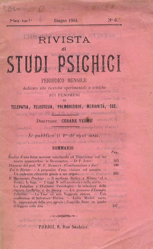 RIVISTA di Studi Psichici. Periodico mensile dedicato alle ricerche sperimentali …