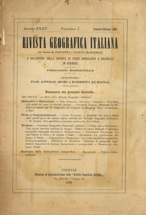 RIVISTA geografica italiana e Bollettino della Società di Studi Geografici …