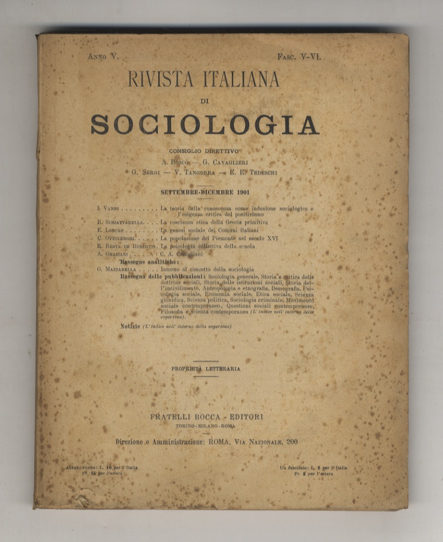 Rivista Italiana di Sociologia. Anno V. Fasc. V-VI. Settembre-dicembre 1901.