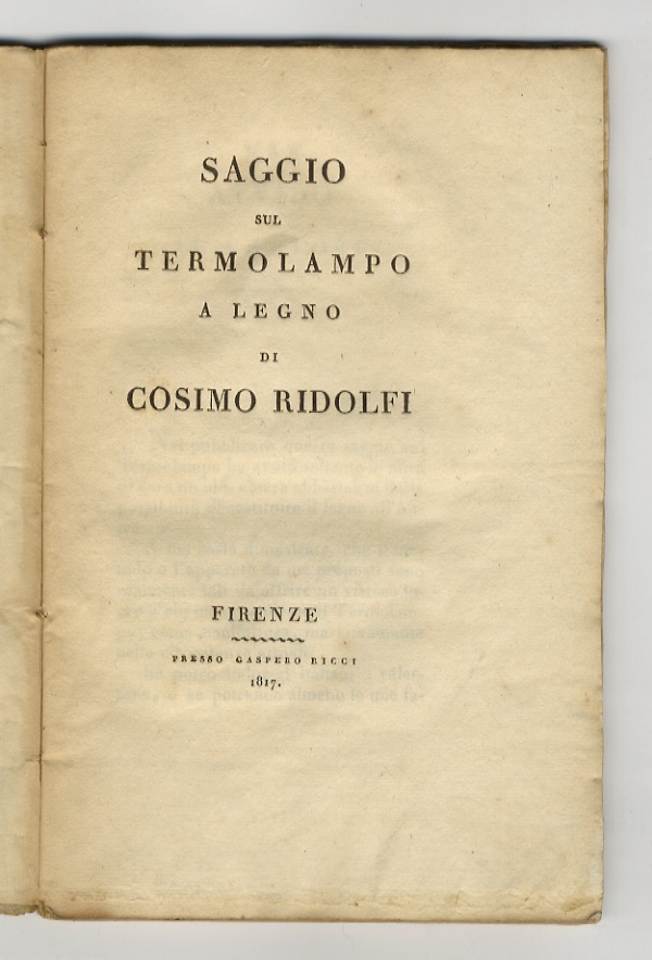 Saggio sul termolampo a legno di Cosimo Ridolfi.