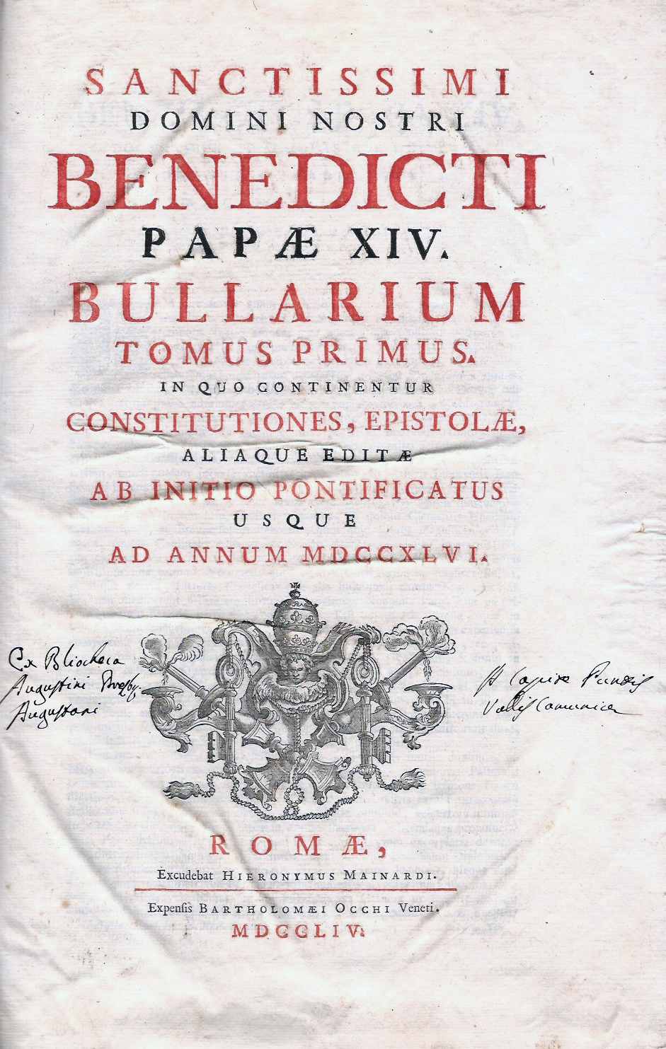 Sanctissimi domini nostri Benedicti papae XIV Bullarium. Tomus primus [-tertius]. …