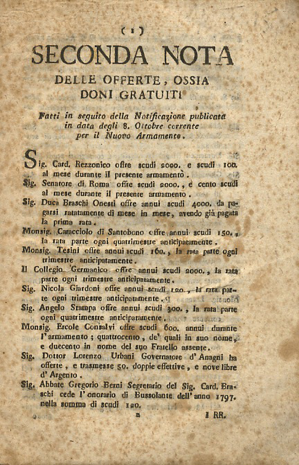 SECONDA [- Terza - Quarta] nota delle offerte, ossia doni …