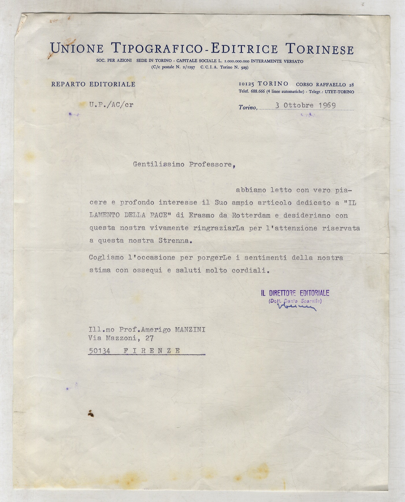 Serie di 80 lettere per lo più del periodo 1960-1969, …