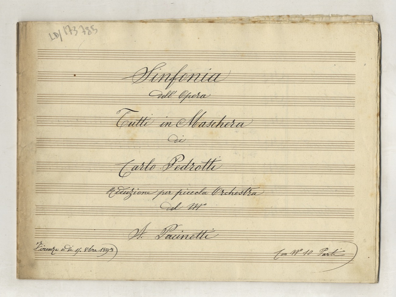 Sinfonia dell'opera "Tutti in maschera" di Carlo Pedrotti. Riduzione per …