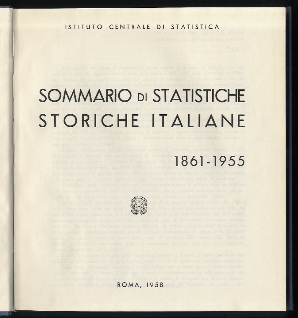 Sommario di statistiche storiche italiane. 1861 - 1955.