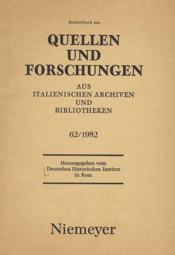 Sonderdruck aus Quellen und Forschungen aus italienischen Archiven und Bibliotheken. …