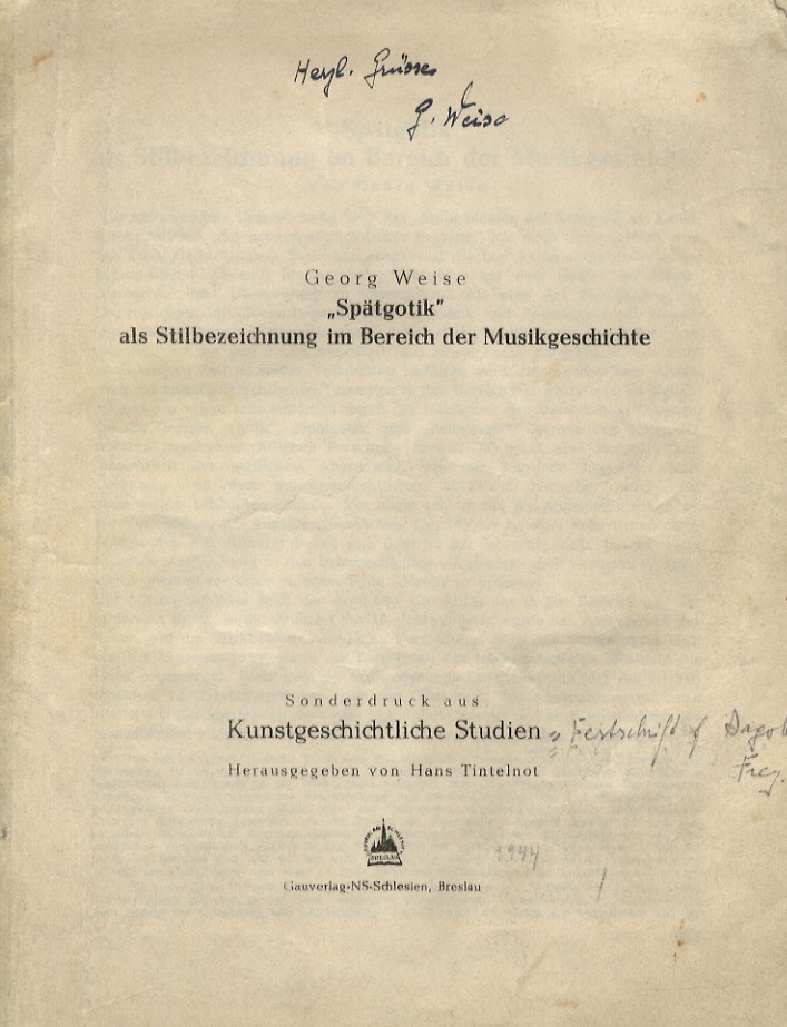 “Spätgotik” als Stilbezeichnung in Bereich der Musikgeschichte.