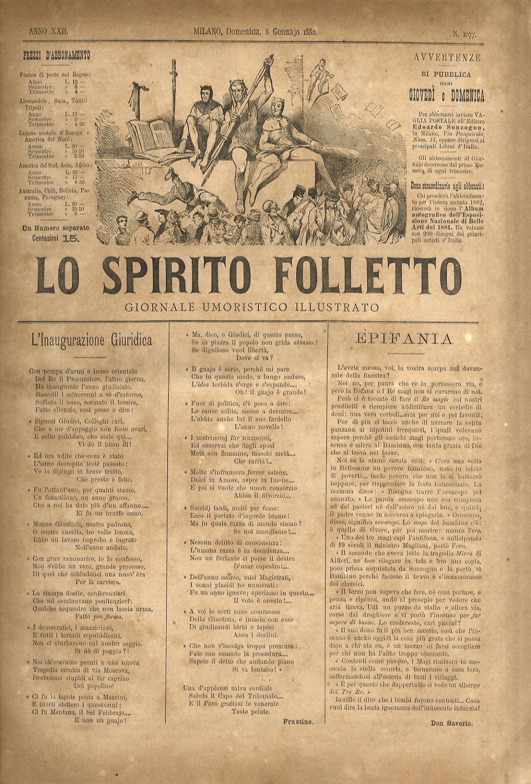SPIRITO (LO) Folletto. Giornale umoristico illustrato. Anno XXII: 1882. Dal …