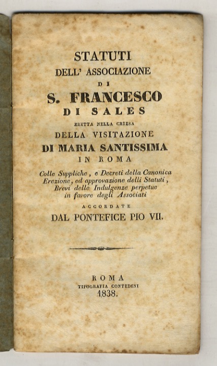 statuti dell'Associazione di S. Francesco di Sales, eretta nella Chiesa …