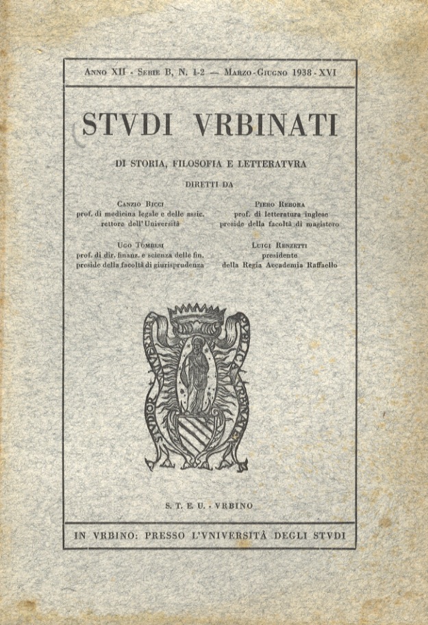 STUDI urbinati di storia, filosofia e letteratura. Anno XII. Serie …