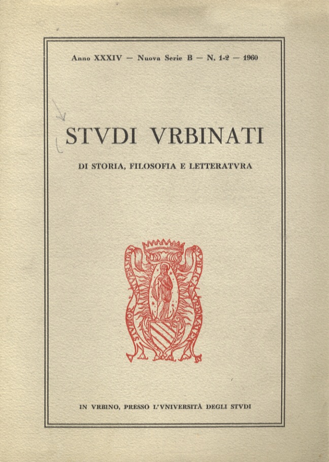 STUDI urbinati di storia, filosofia e letteratura. Anno XXXIV. Nuova …