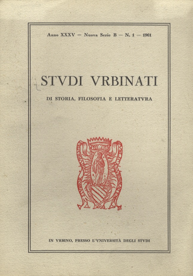 STUDI urbinati di storia, filosofia e letteratura. Anno XXXV. Nuova …