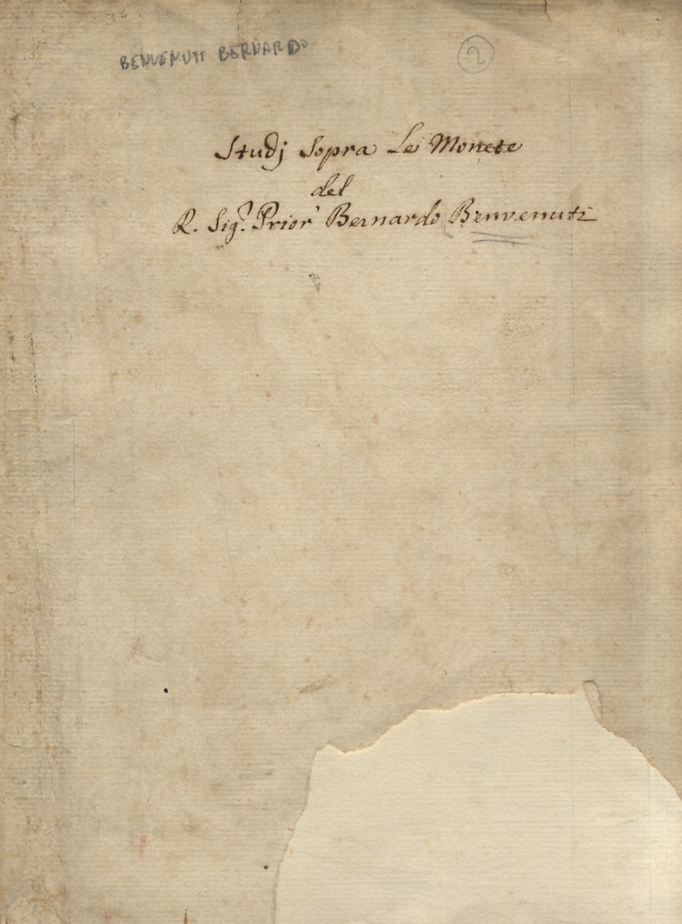 Studj sopra le monete del R. Sig. Prior Bernardo Benvenuti.