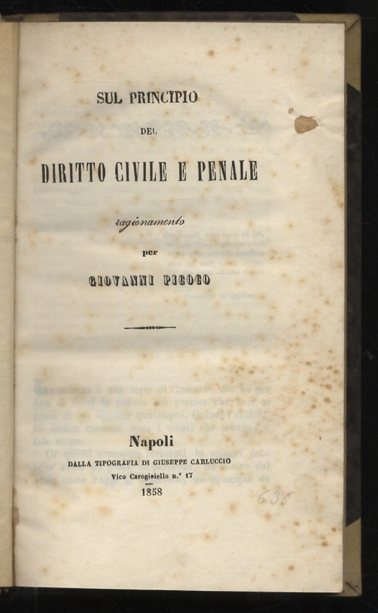Sul principio del diritto civile e penale. Ragionamento.