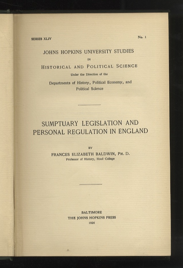 Suptuary legislation and personal regulation in England.