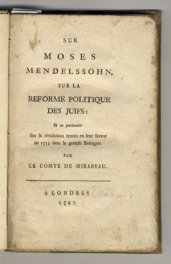 Sur Moses Mendelssohn, sur la reforme politique des juifs: et …
