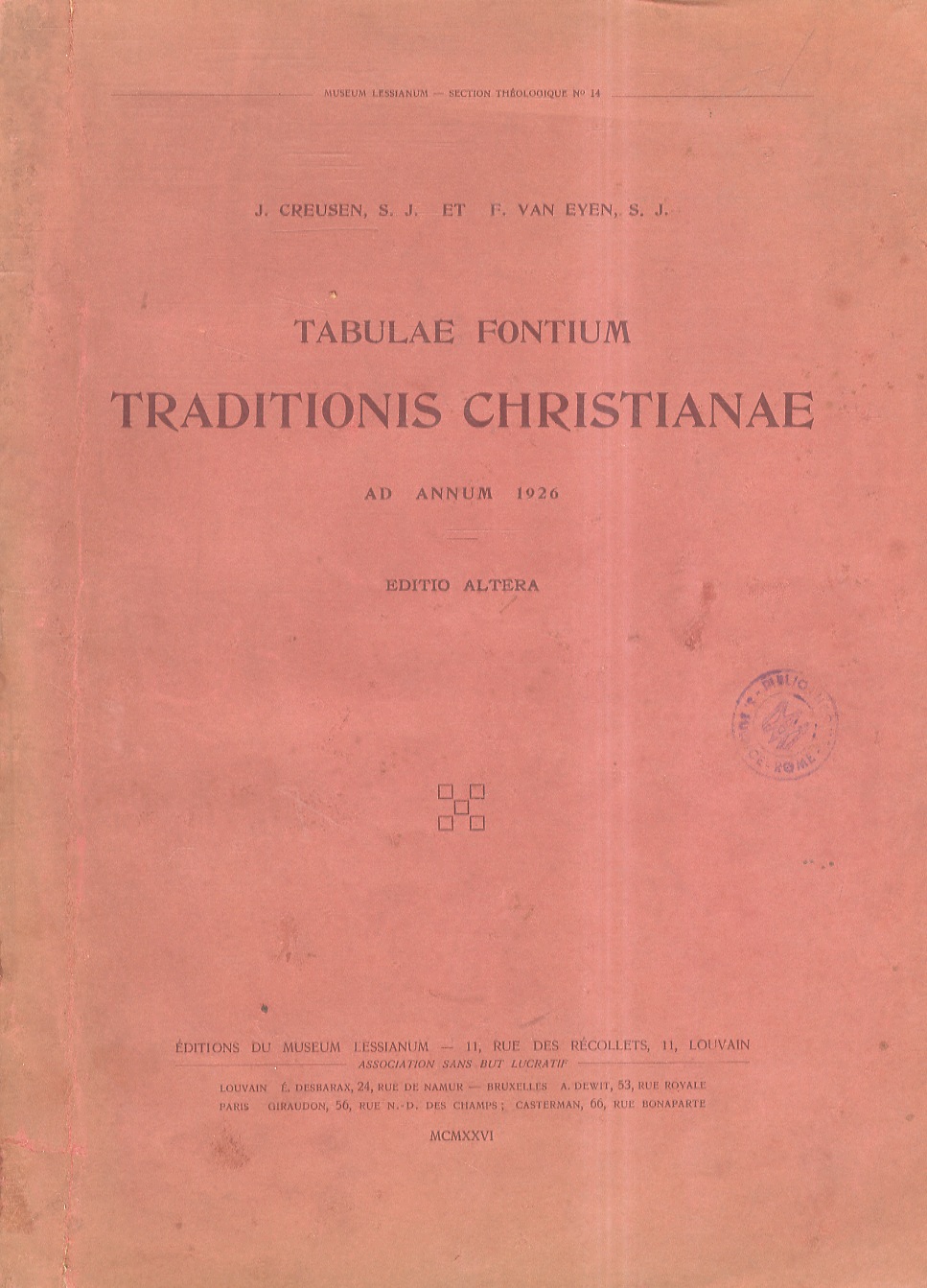 Tabulae Fontium Traditionis Christiana ad annum 1926. Editio altera.