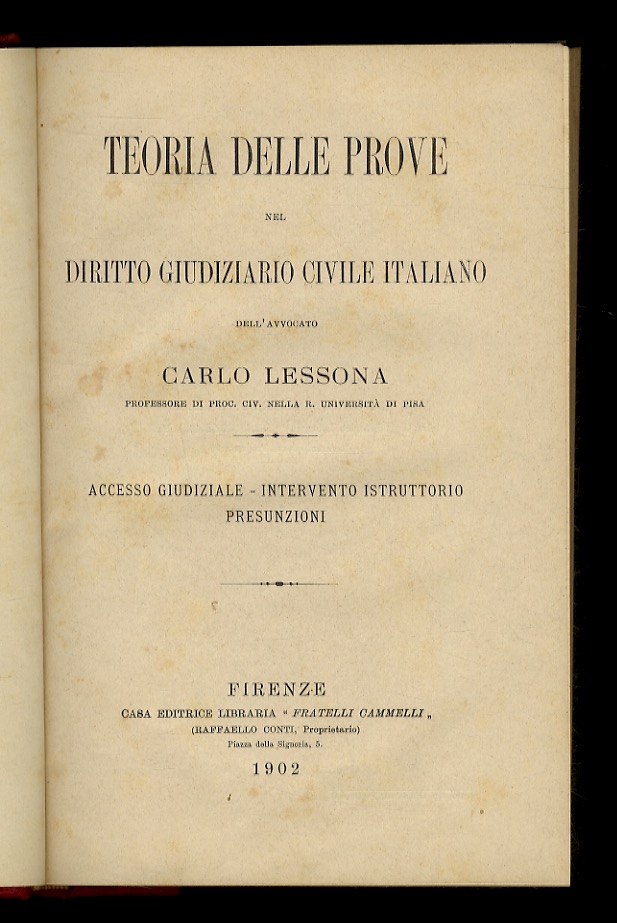 Teoria delle prove nel diritto giudiziario civile italiano. (Accesso giudiziale …