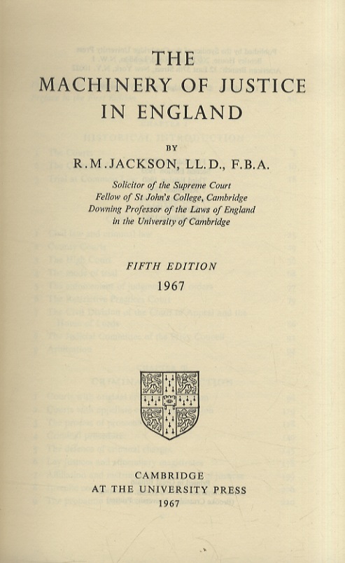 The Machinery of Justice in England. Fifth Edition.
