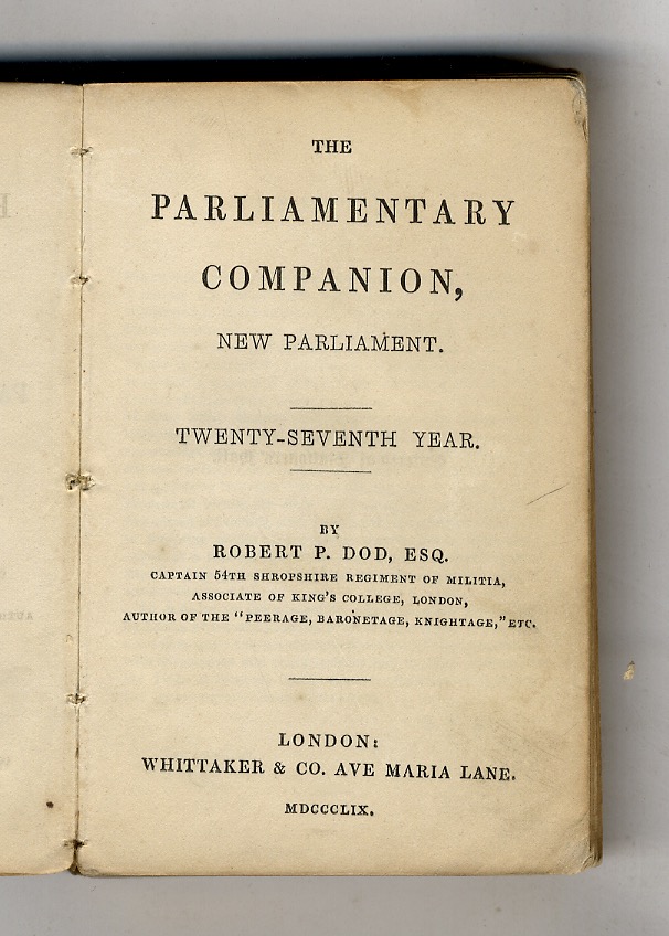 The Parliamentary Companion, New Parliament. 27th Year.