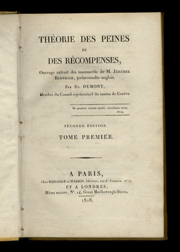 Théorie des peines et des récompenses. Ouvrage extrait des manuscrits …