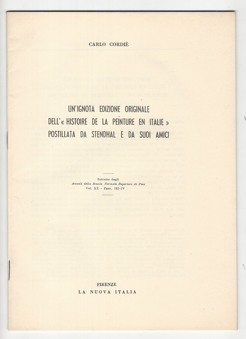 Un'ignota edizione originale dell'"Histoire de la peinture en Italie" postillata …