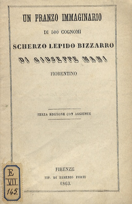 Un pranzo immaginario di 500 cognomi. Scherzo lepido bizzarro di …