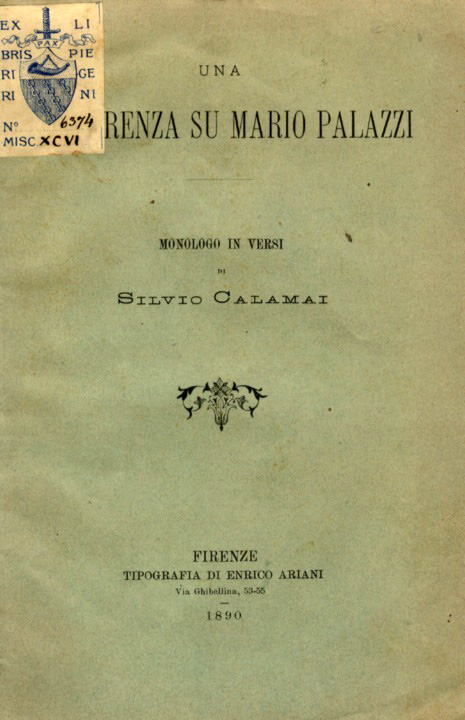 Una conferenza su Mario Palazzi. Monologo in versi di Silvio …