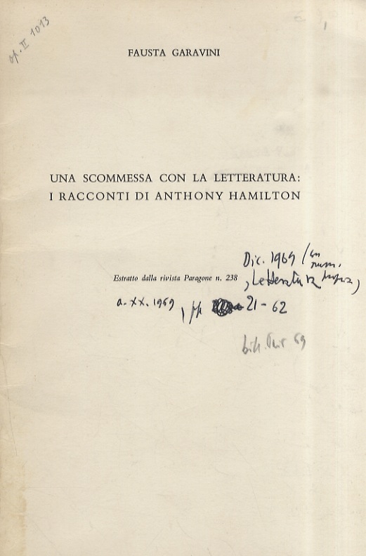 Una scommessa con la letteratura: i racconti di Anthony Hamilton. …