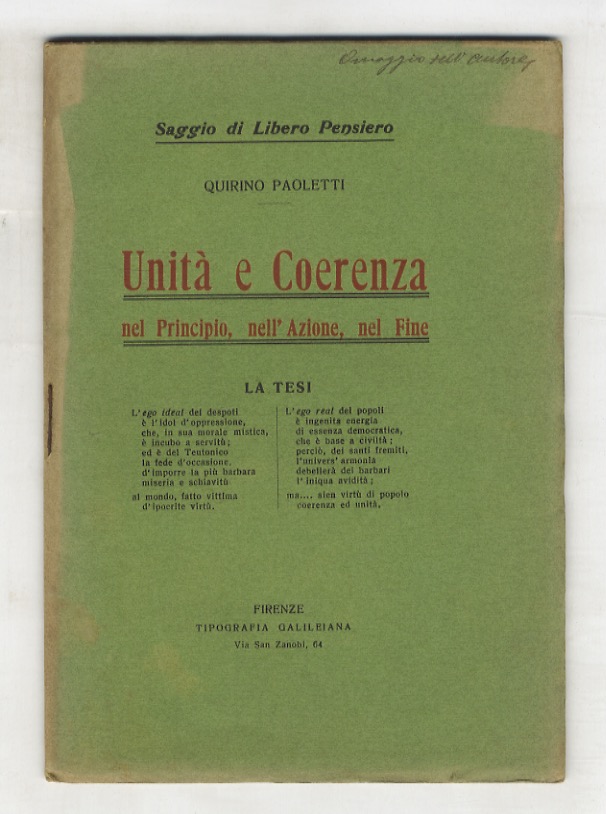 Unità e Coerenza nel Principio, nell'Azione, nel Fine. (Saggio di …