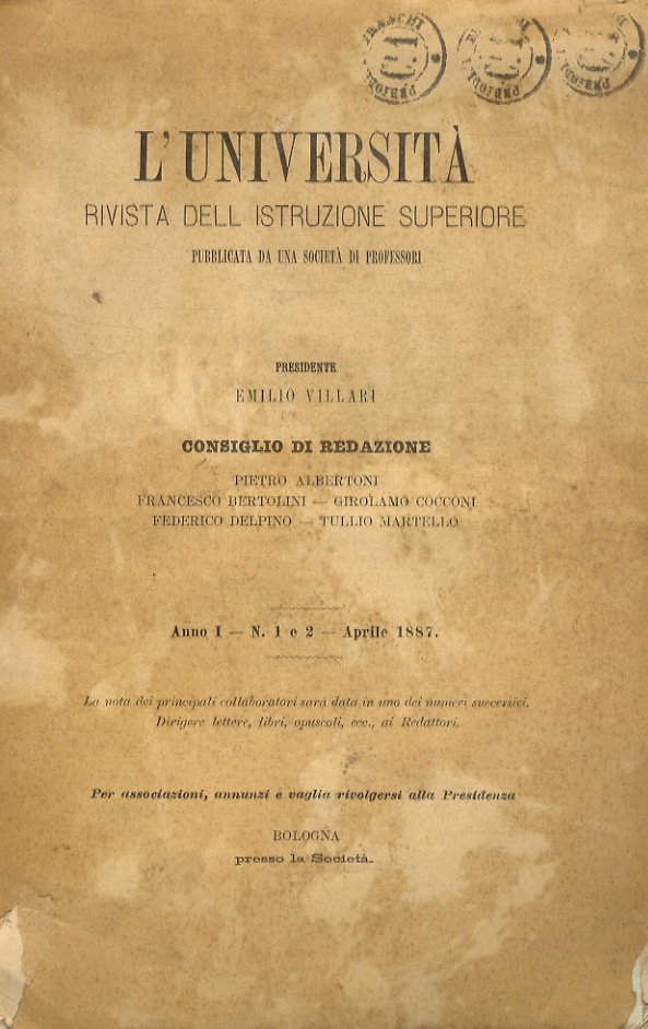 UNIVERSITÀ (L'). Rivista dell'istruzione superiore. Pubblicata da una società di …