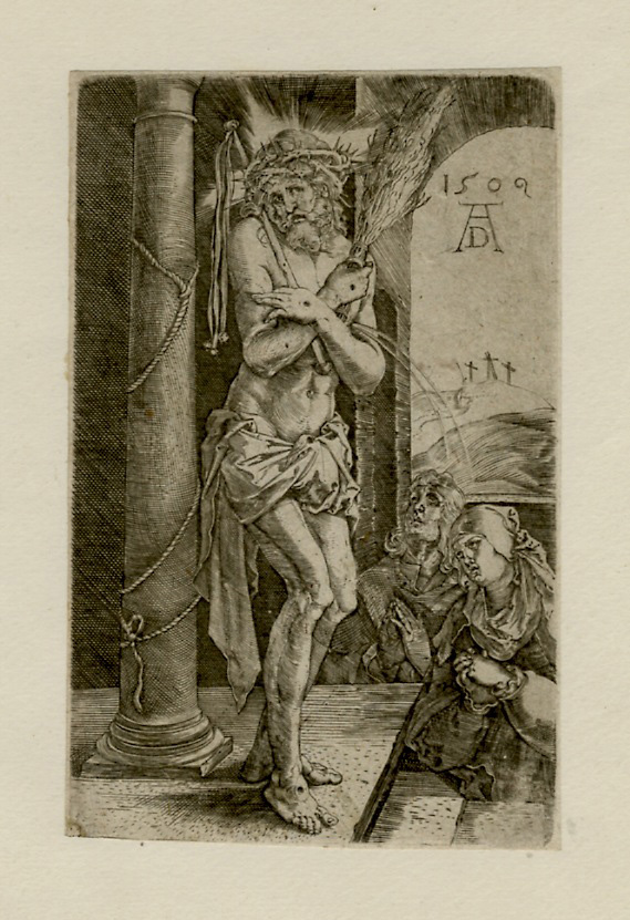 Uomo (L') dei Dolori, accanto ad una colonna.