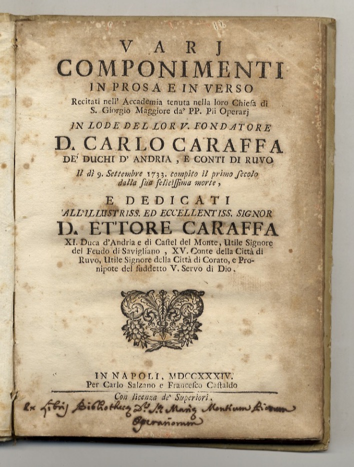 VARI componimenti in prosa e verso recitati nell'Accademia tenuta nella …