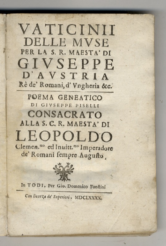 Vaticini delle Muse per la S. R. Maestà di Giuseppe …