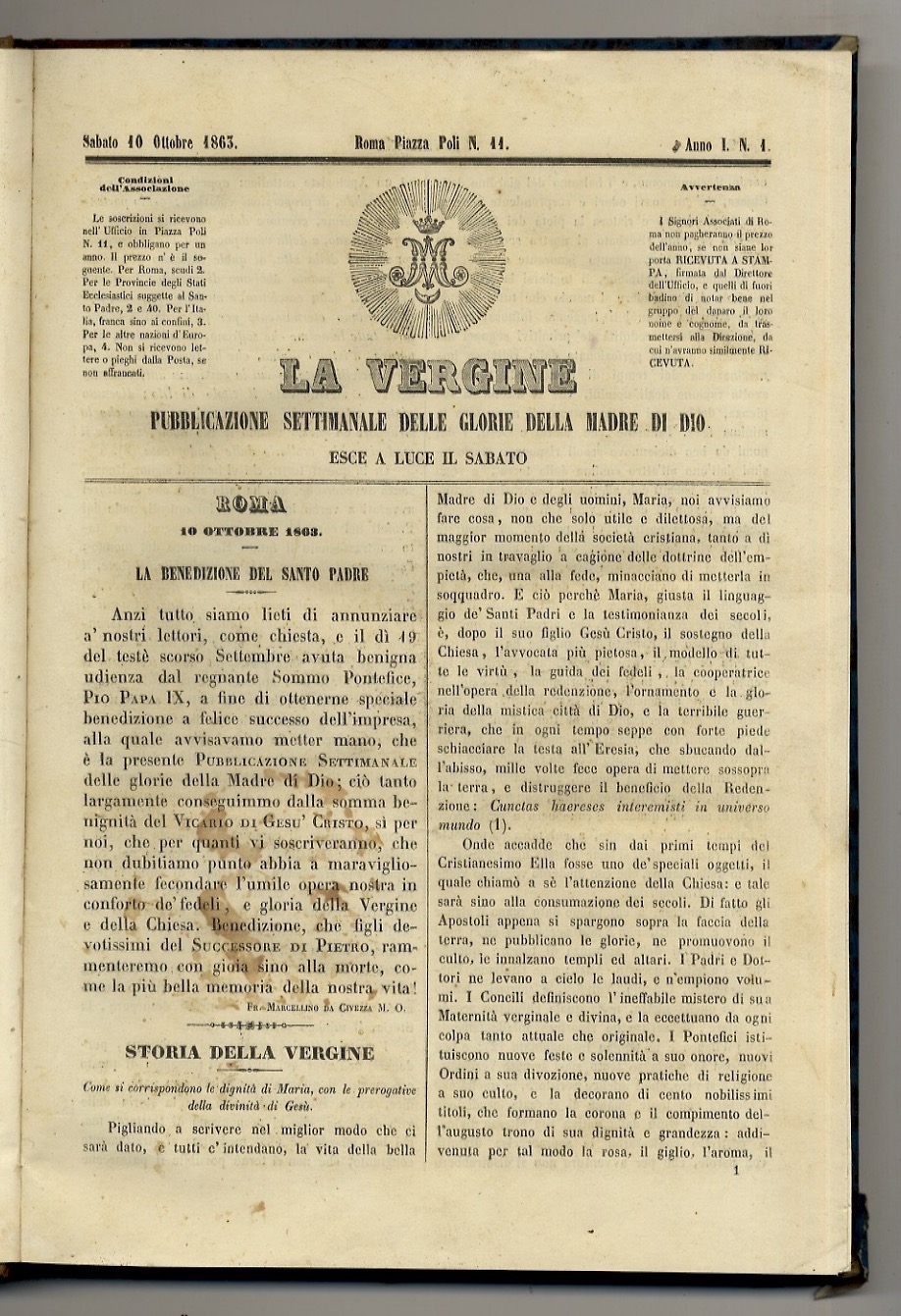 Vergine (La). Pubblicazione settimanale delle glorie della madre di Dio. …