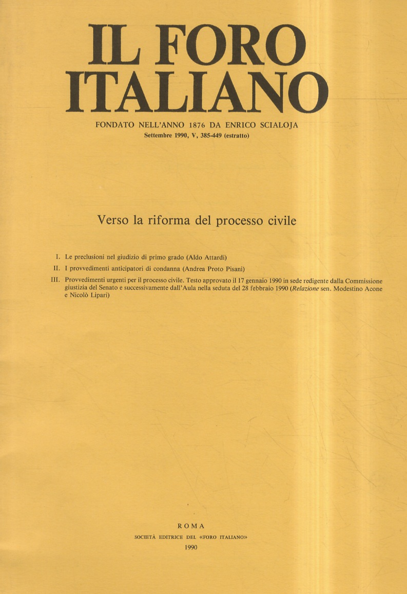 VERSO la riforma del processo civile. I: ATTARDI A. Le …